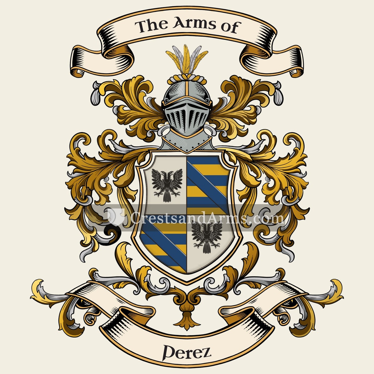 The Perez coat of arms, drawn from the recorded blazon