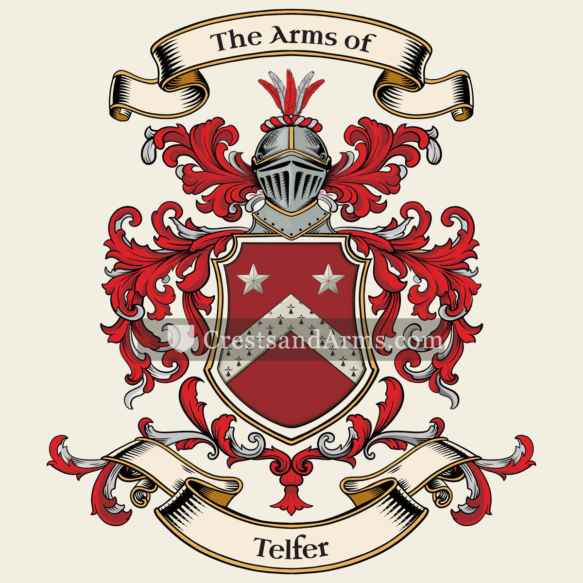 The Telfer coat of arms, drawn from the recorded blazon