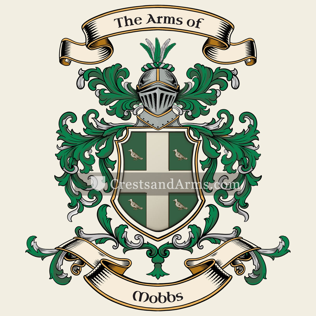 The Mobbs coat of arms, drawn from the recorded blazon