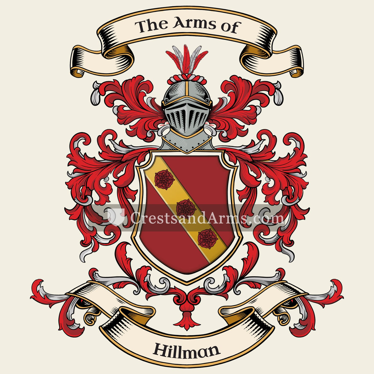 The Hillman coat of arms, drawn from the recorded blazon