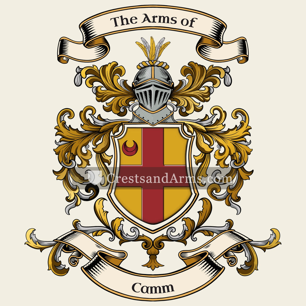 The Camm coat of arms, drawn from the recorded blazon