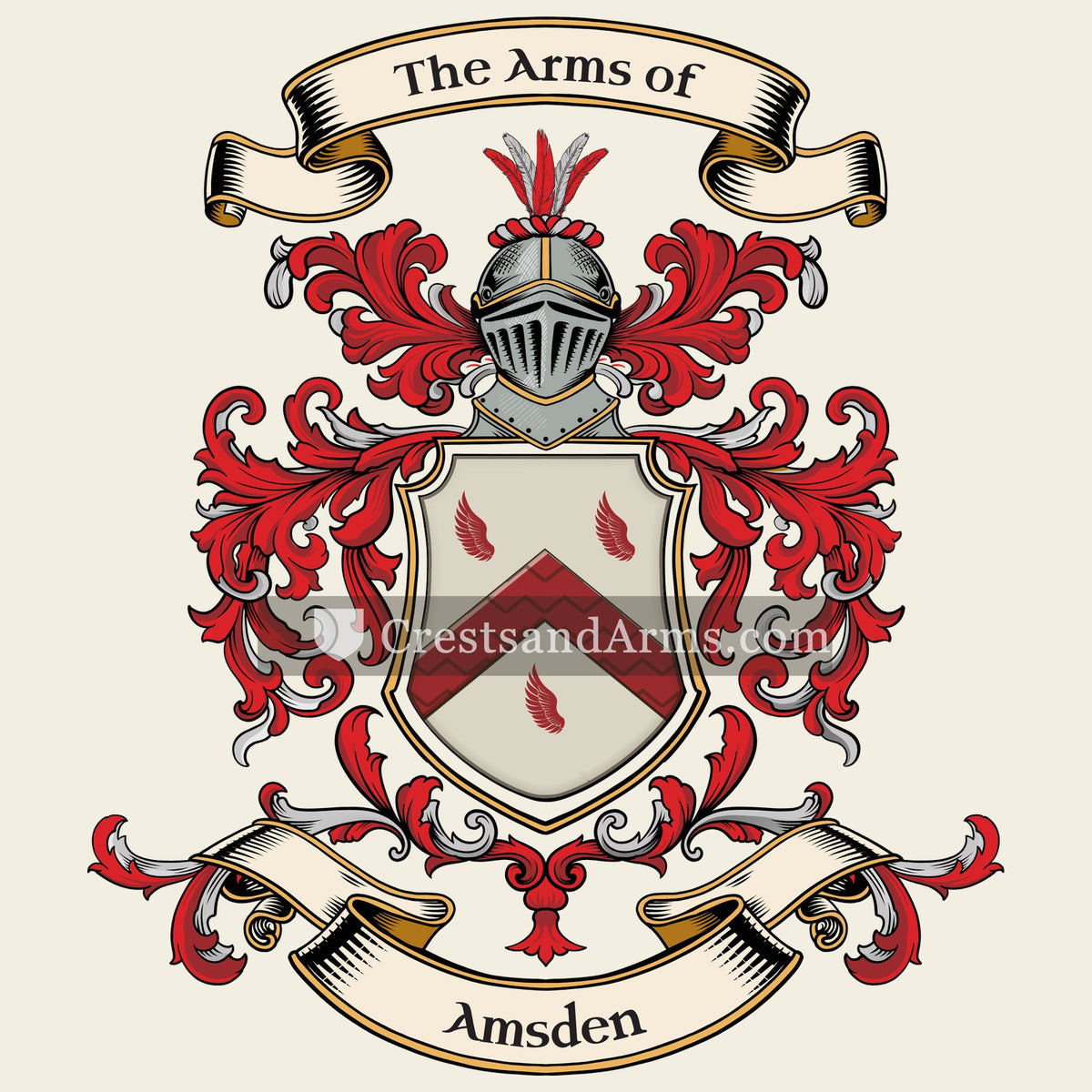 The Amsden coat of arms, drawn from the recorded blazon