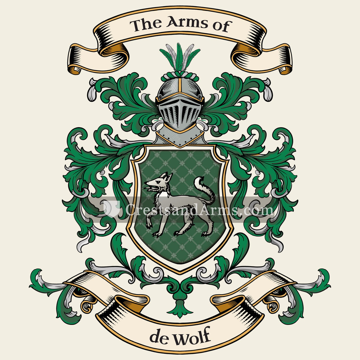 The de Wolf coat of arms, drawn from the recorded blazon