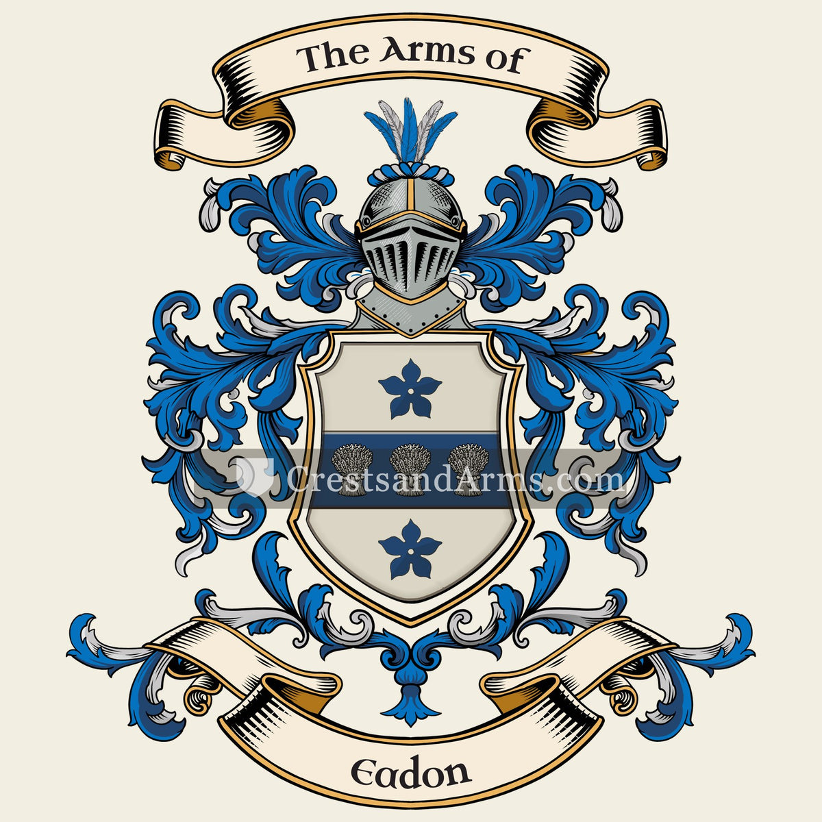 The Eadon coat of arms, drawn from the recorded blazon