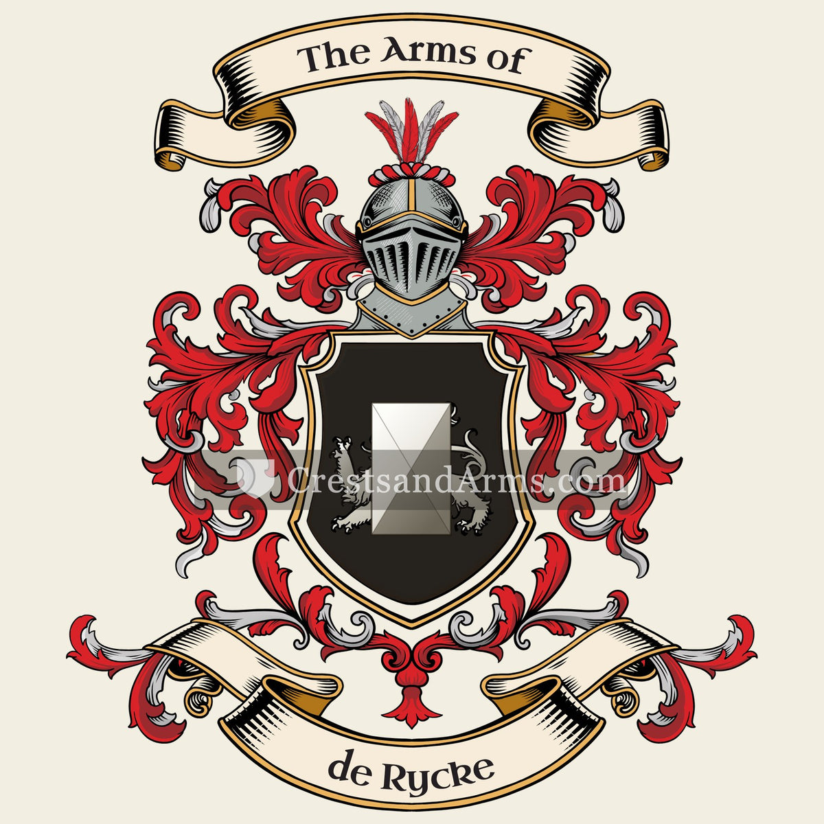 The de Rycke coat of arms, drawn from the recorded blazon