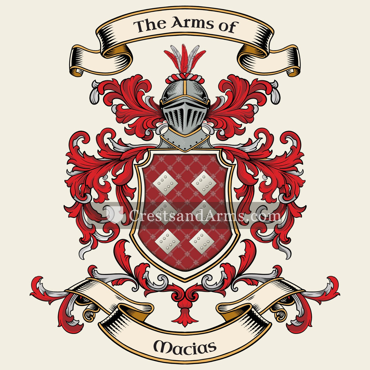 The Macias coat of arms, drawn from the recorded blazon