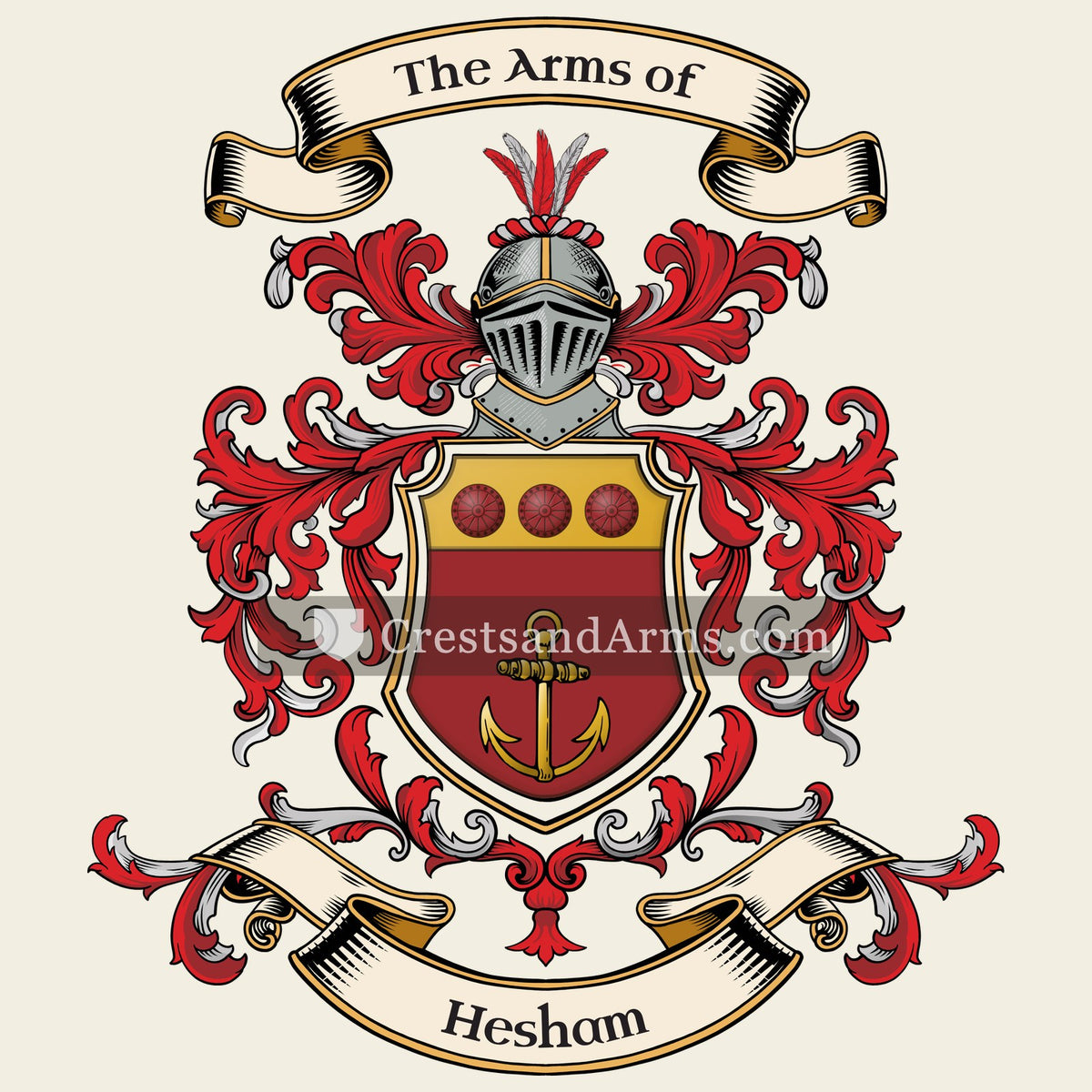 The Hesham coat of arms, drawn from the recorded blazon