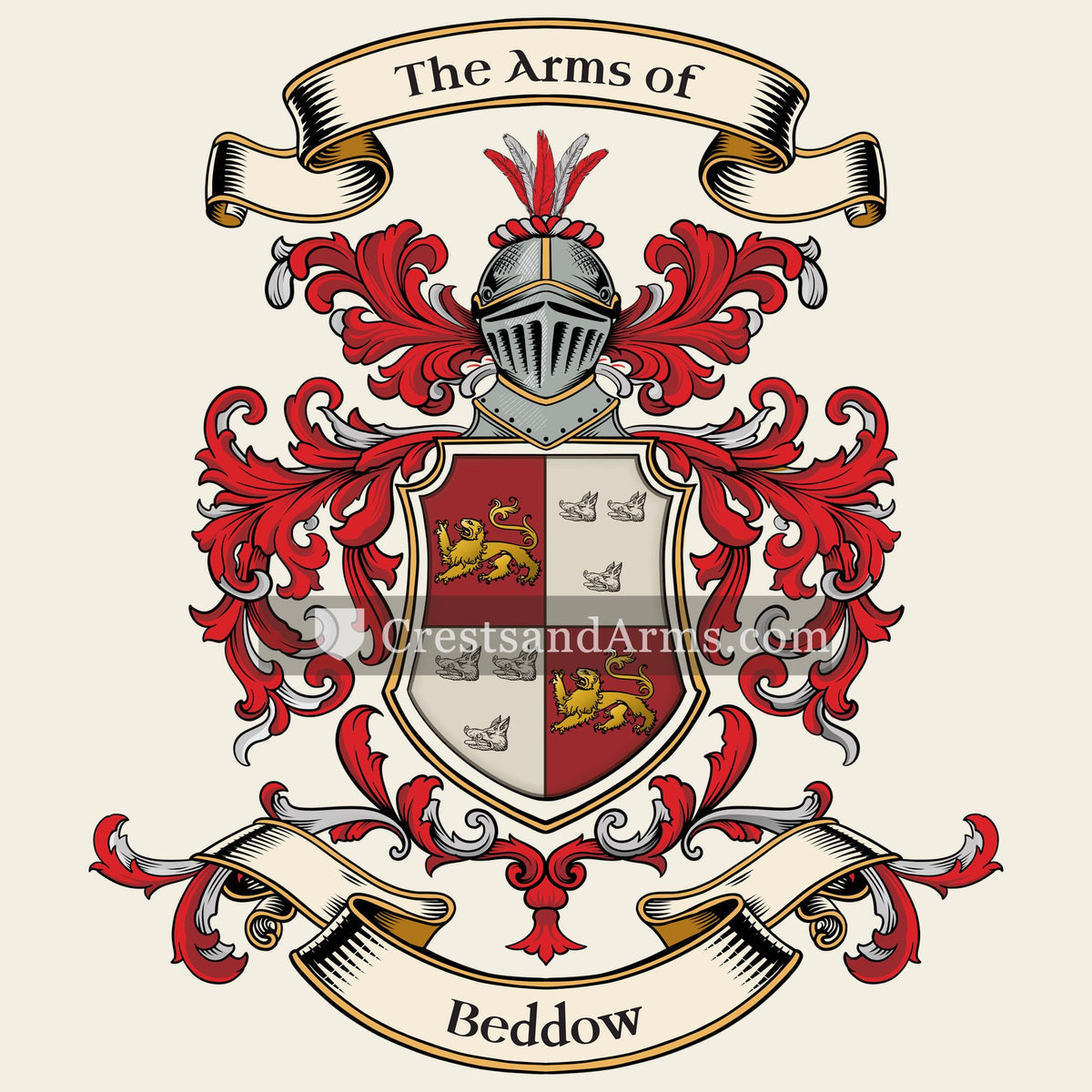 The Beddow coat of arms, drawn from the recorded blazon