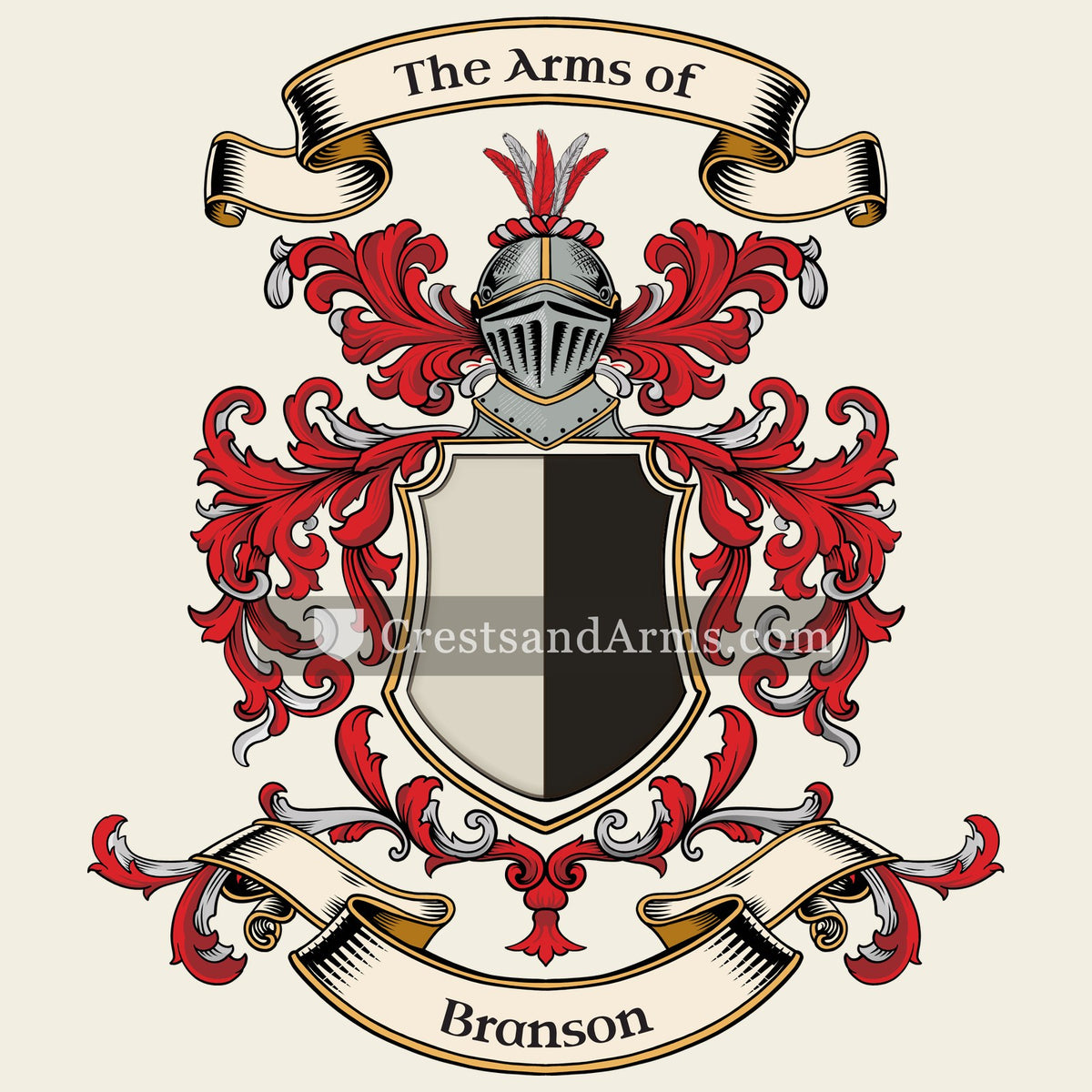 The Branson coat of arms, drawn from the recorded blazon