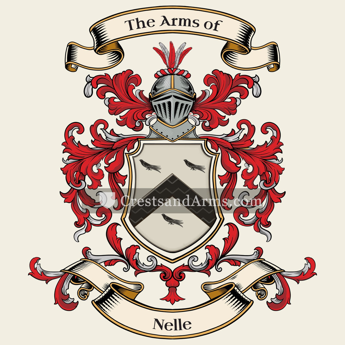 The Nelle coat of arms, drawn from the recorded blazon