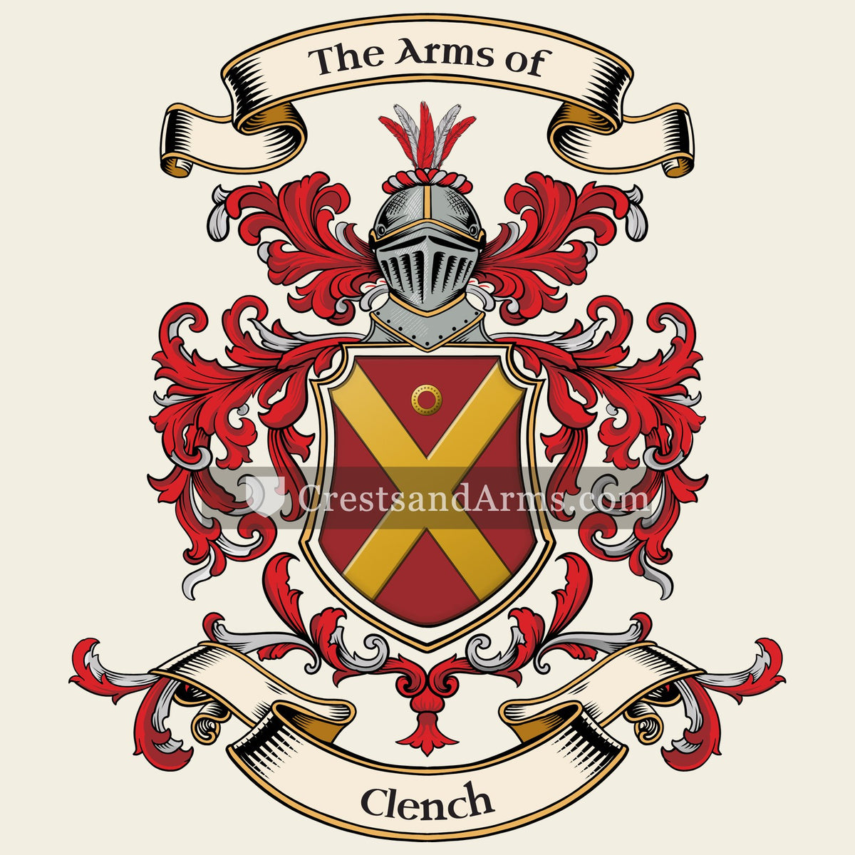 The Clench coat of arms, drawn from the recorded blazon