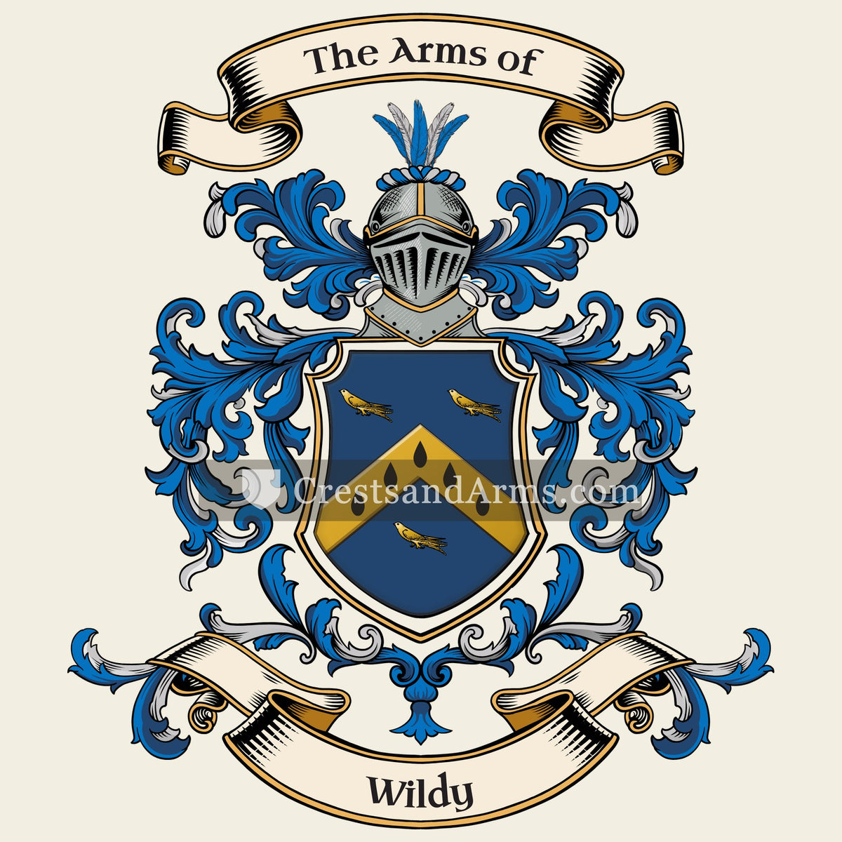 The Wildy coat of arms, drawn from the recorded blazon
