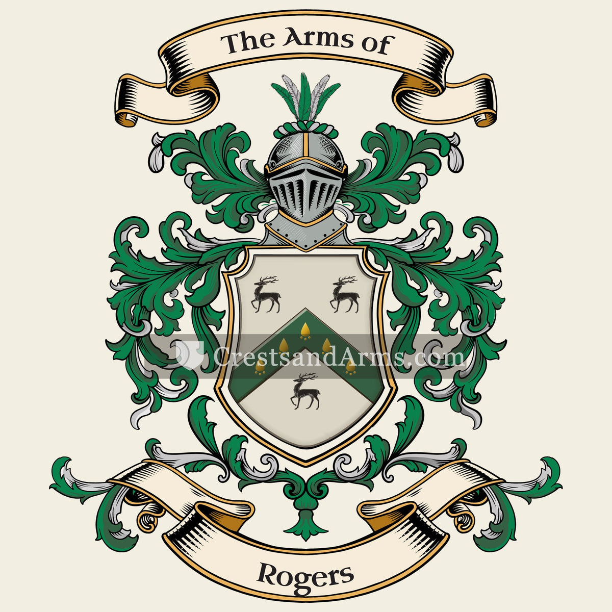 The Rogers coat of arms, drawn from the recorded blazon