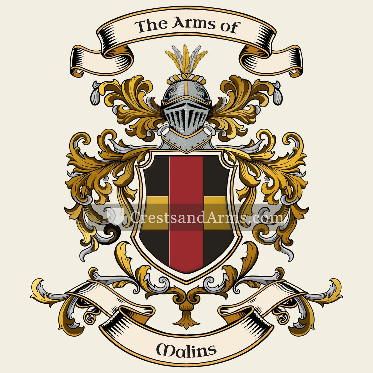 The Malins coat of arms, drawn from the recorded blazon