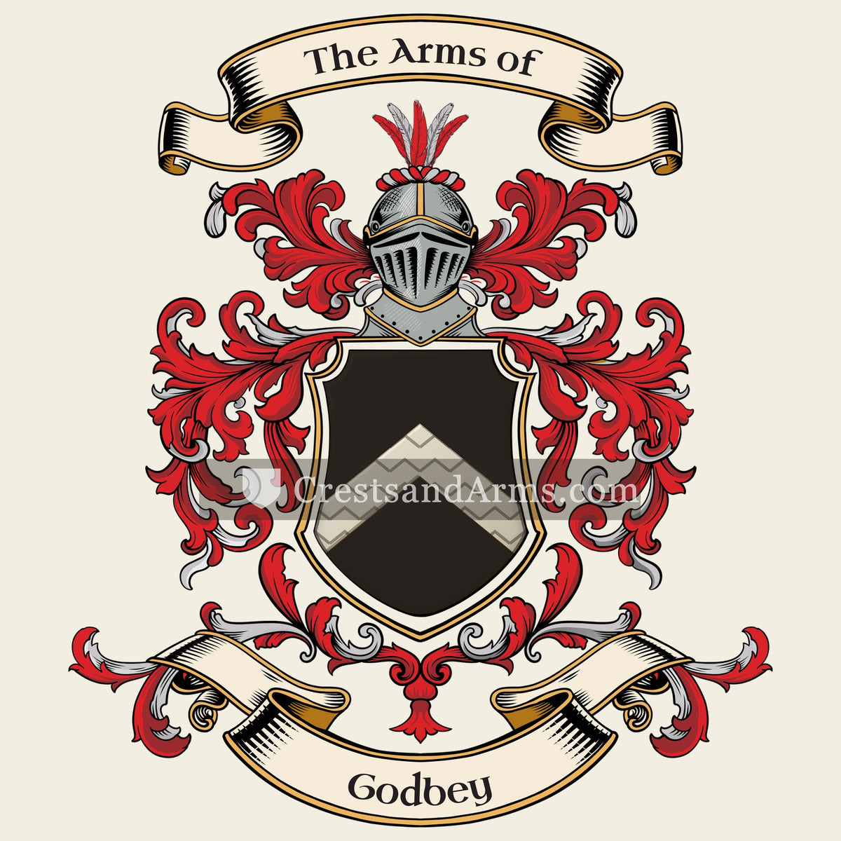 The Godbey coat of arms, drawn from the recorded blazon
