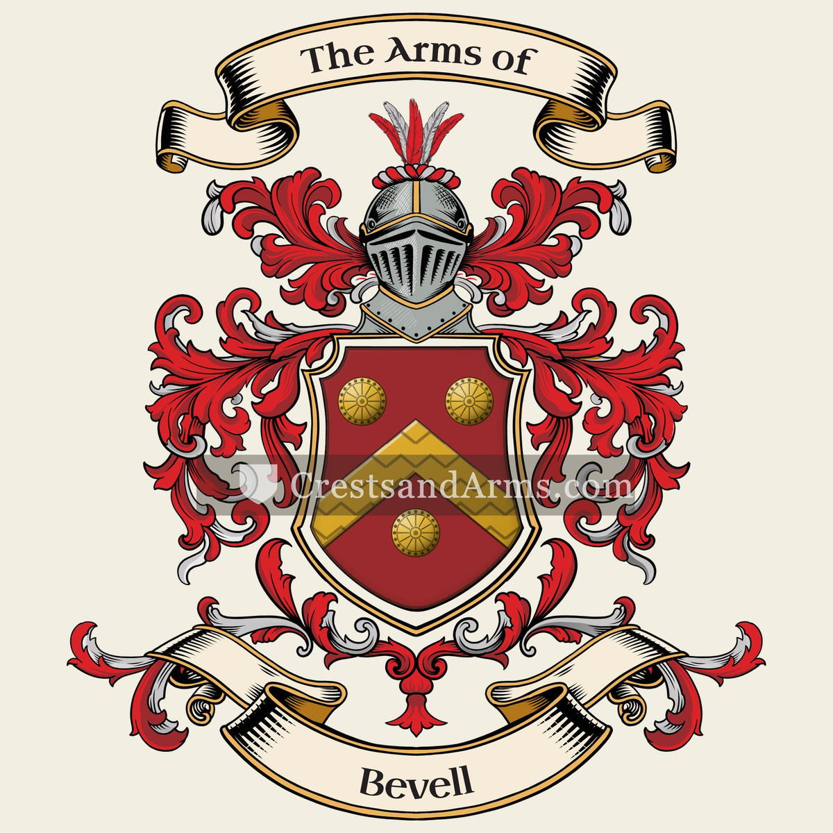 The Bevell coat of arms, drawn from the recorded blazon