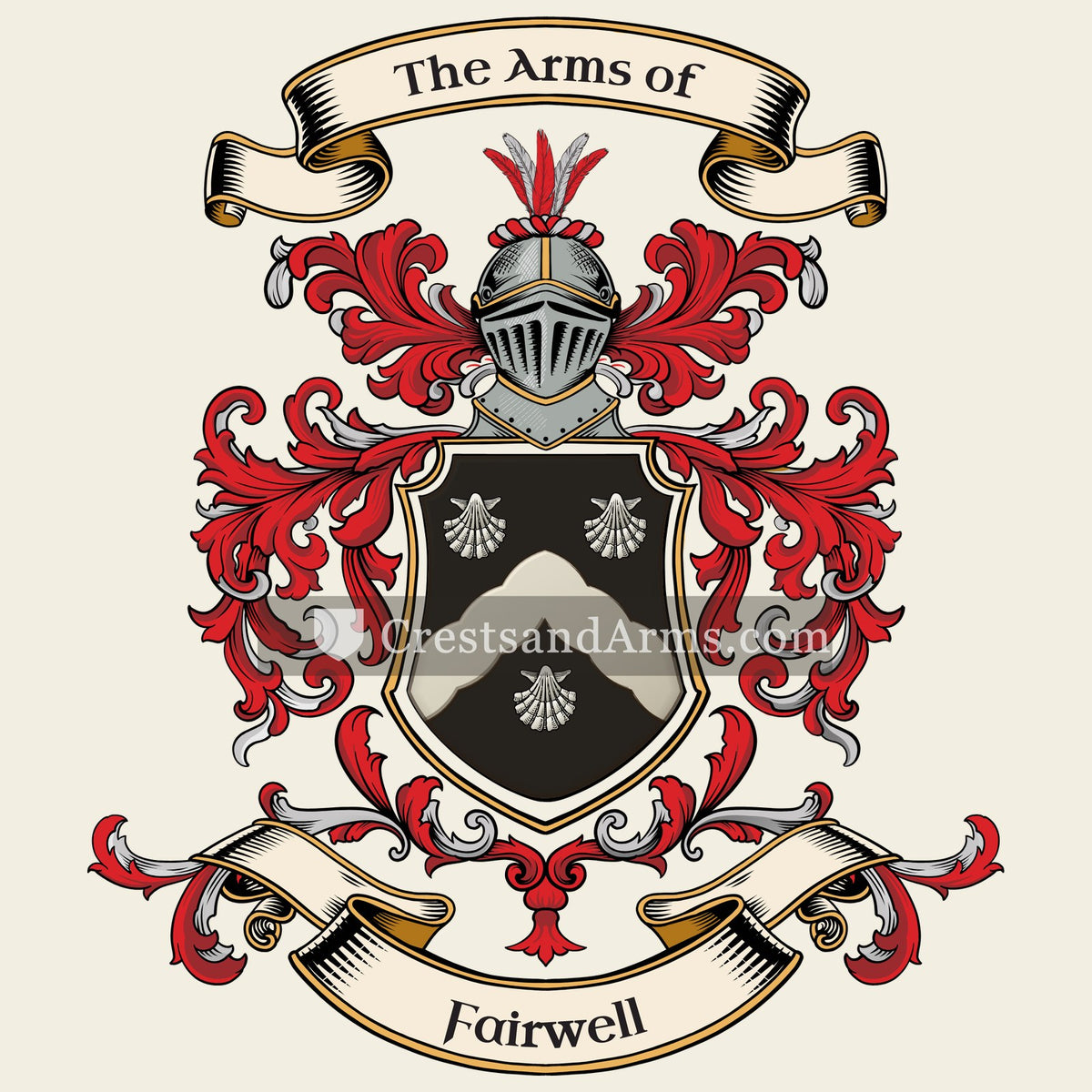 The Fairwell coat of arms, drawn from the recorded blazon