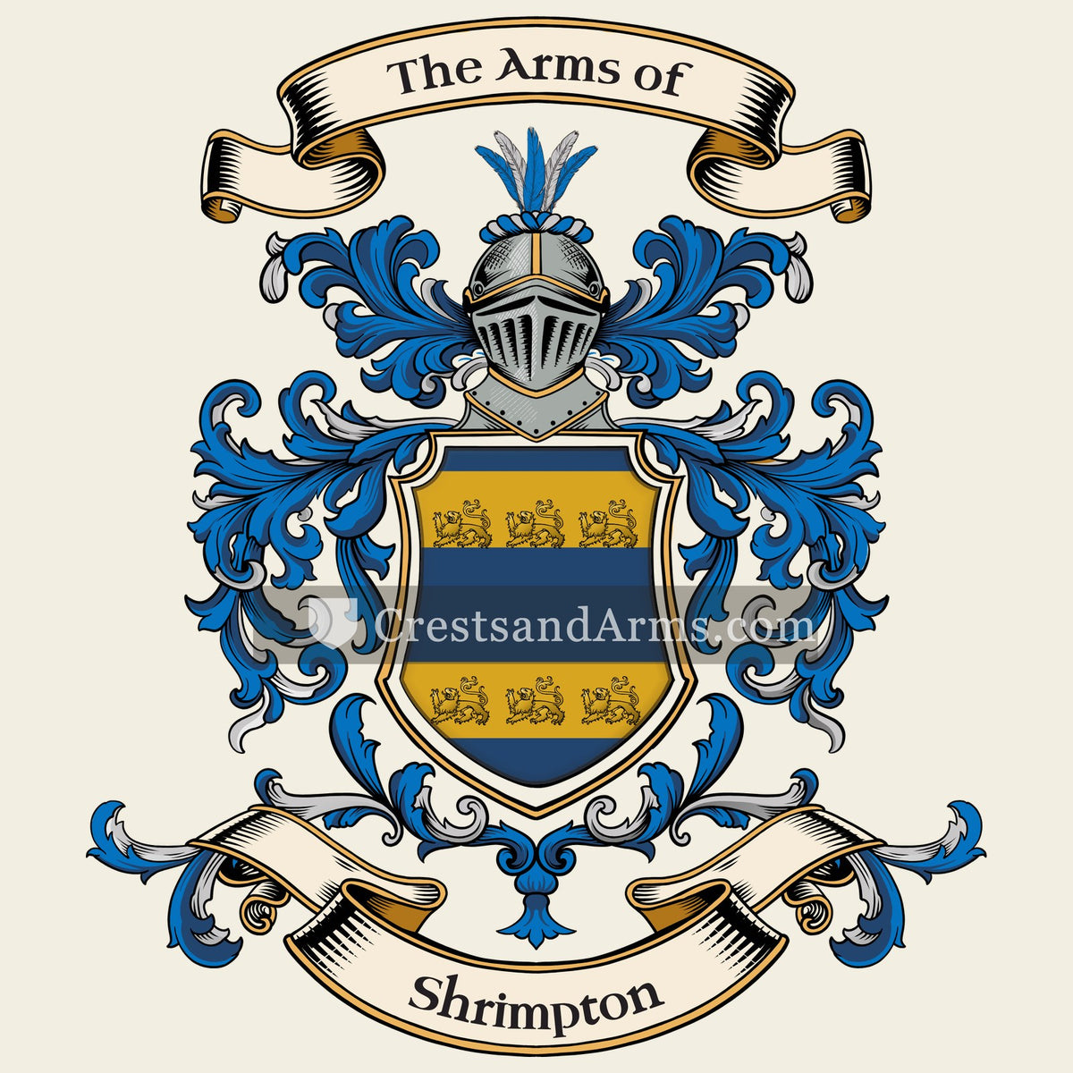 The Shrimpton coat of arms, drawn from the recorded blazon