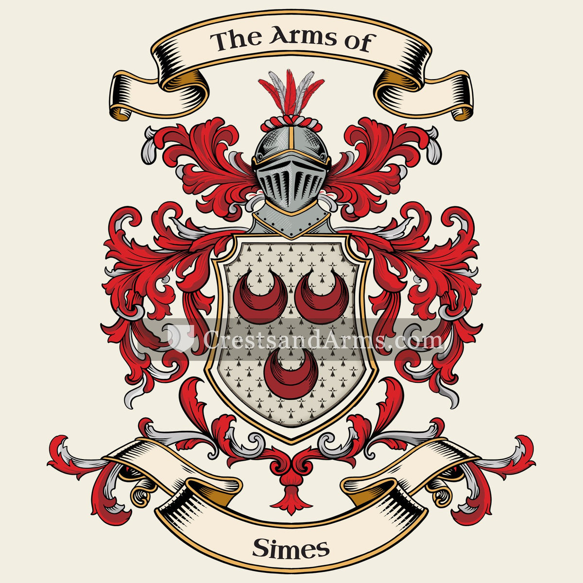 The Simes coat of arms, drawn from the recorded blazon
