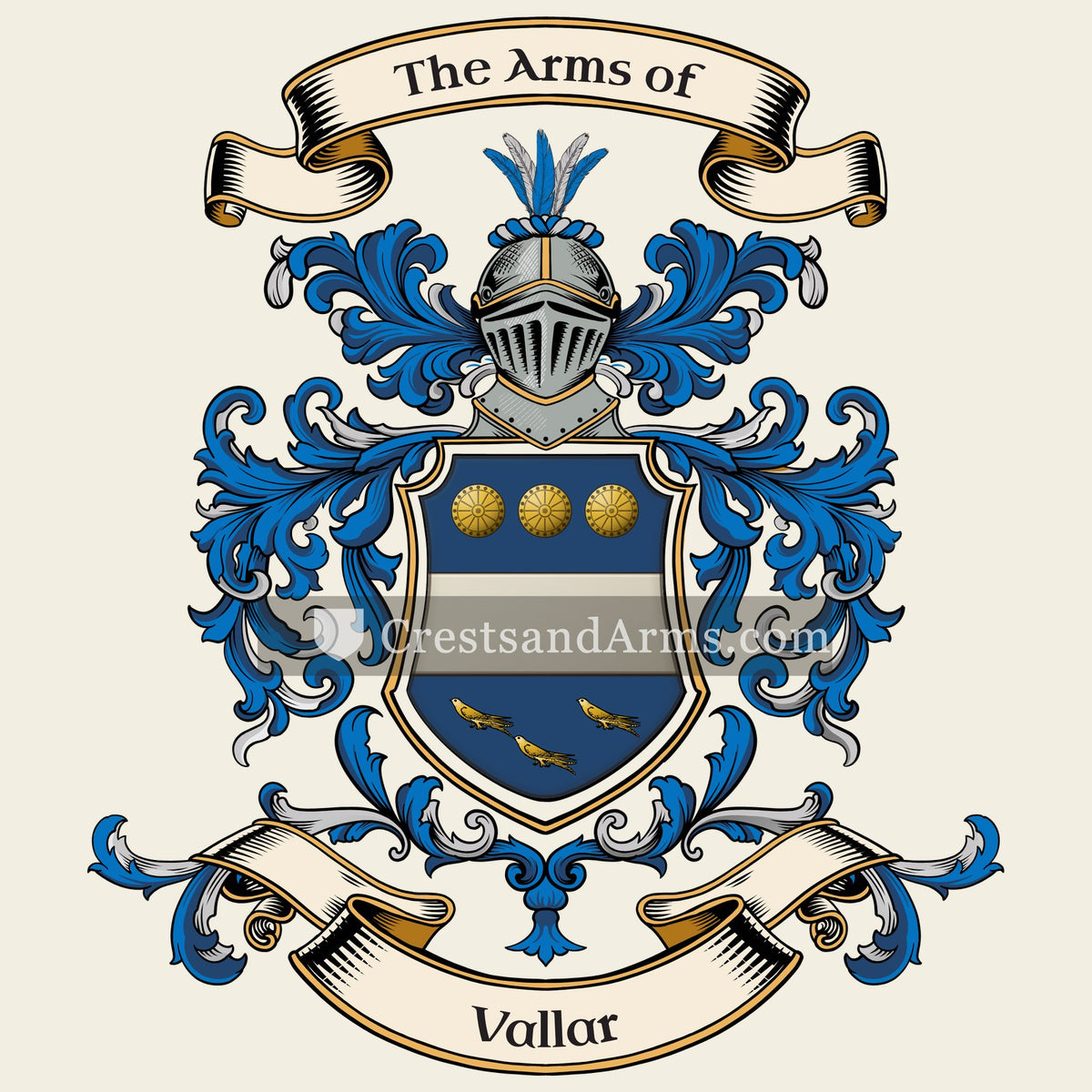 The Vallar coat of arms, drawn from the recorded blazon