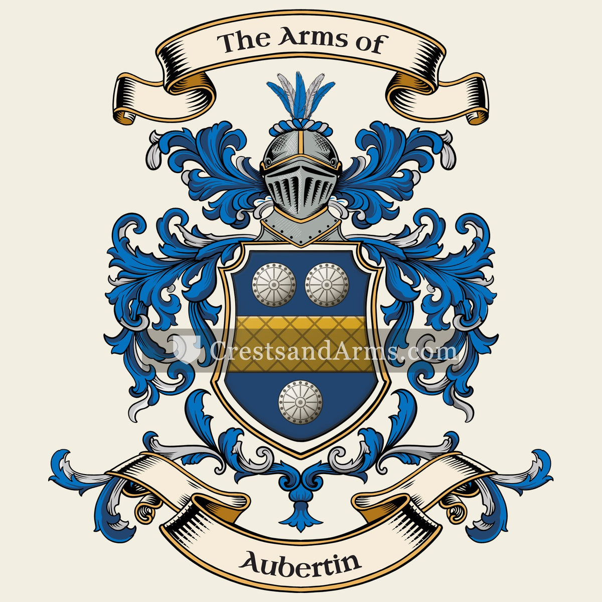 The Aubertin coat of arms, drawn from the recorded blazon