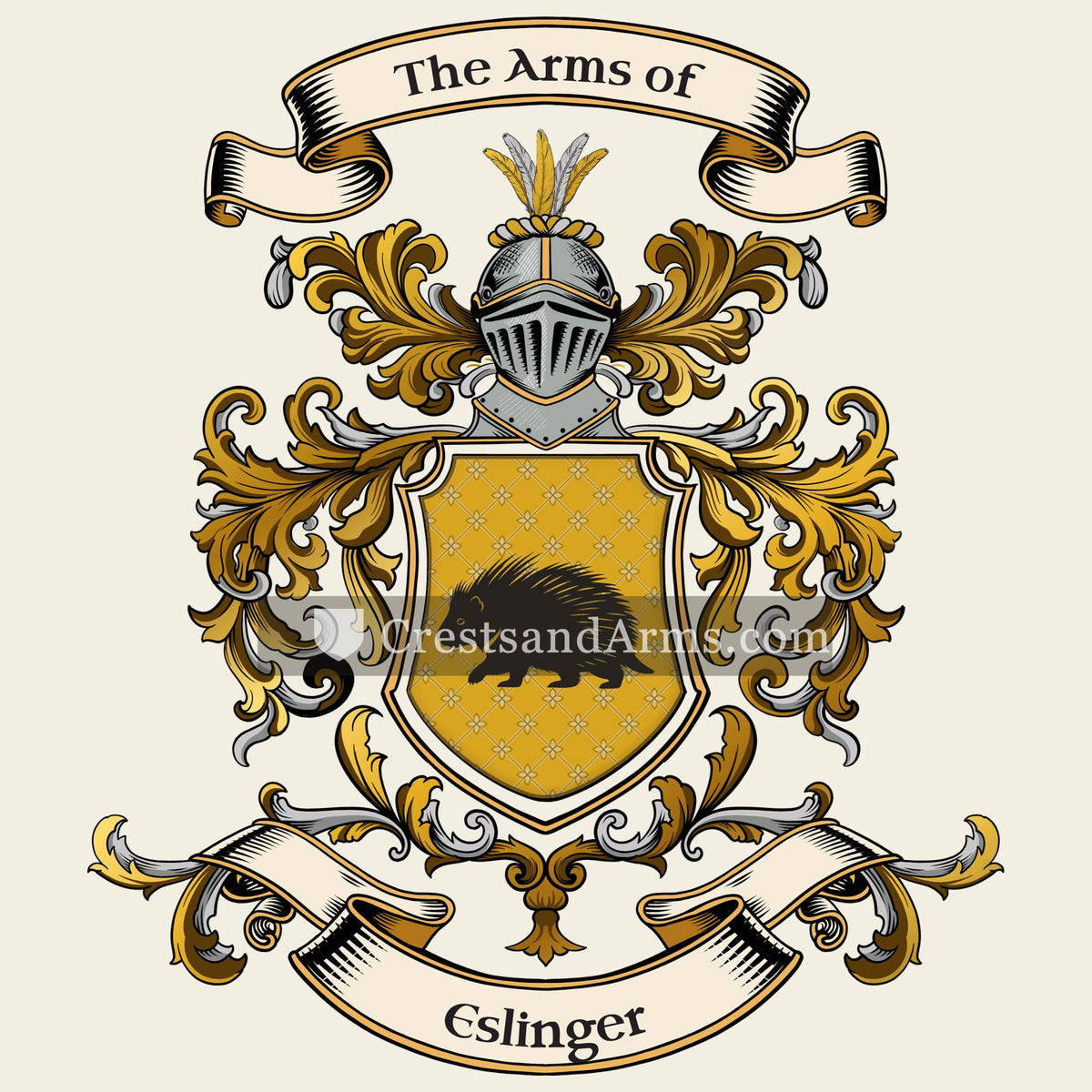 The Eslinger coat of arms, drawn from the recorded blazon