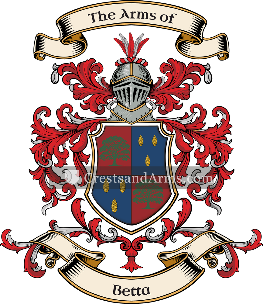 The Betta coat of arms, drawn from the recorded blazon
