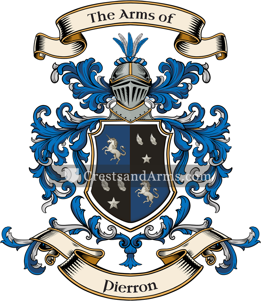 The Pierron coat of arms, drawn from the recorded blazon
