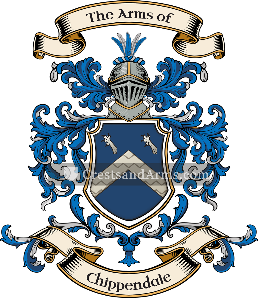 The Chippendale coat of arms, drawn from the recorded blazon
