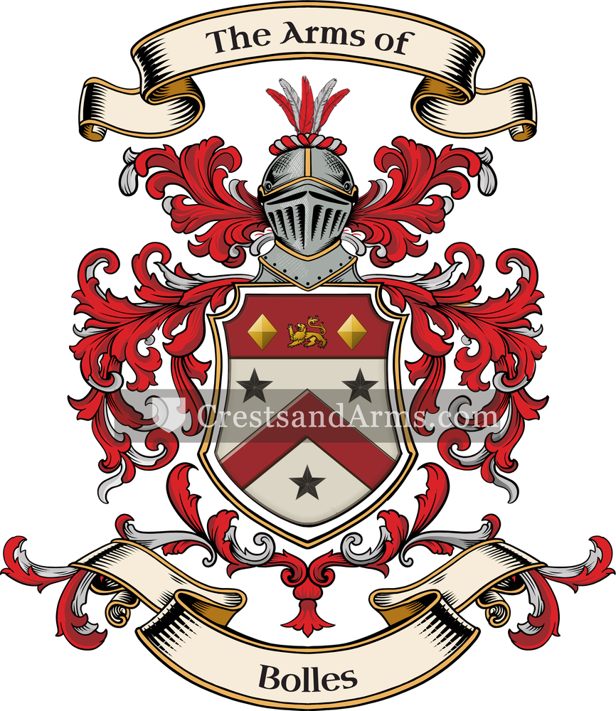 The Bolles coat of arms, drawn from the recorded blazon