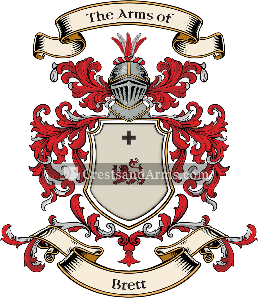 The Brett coat of arms, drawn from the recorded blazon