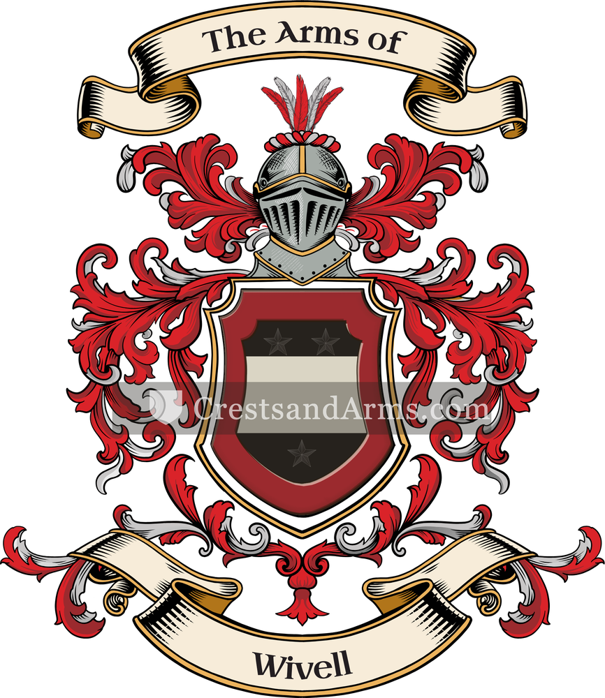 The Wivell coat of arms, drawn from the recorded blazon