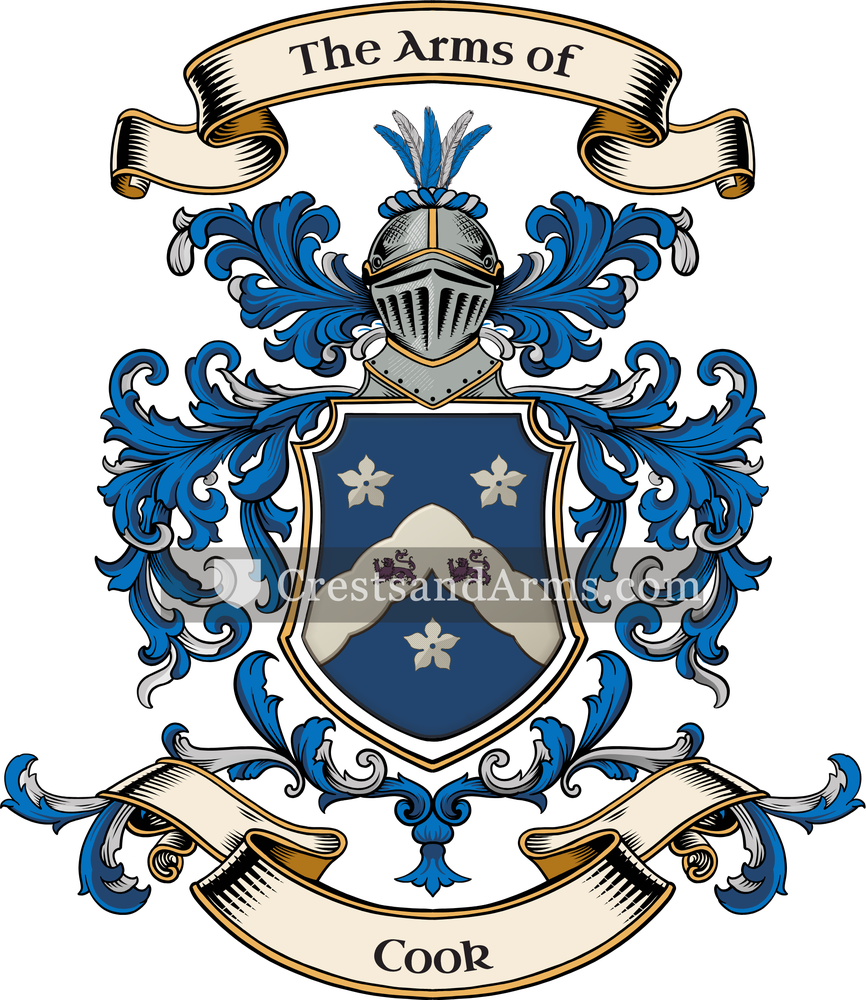 The Cook coat of arms, drawn from the recorded blazon