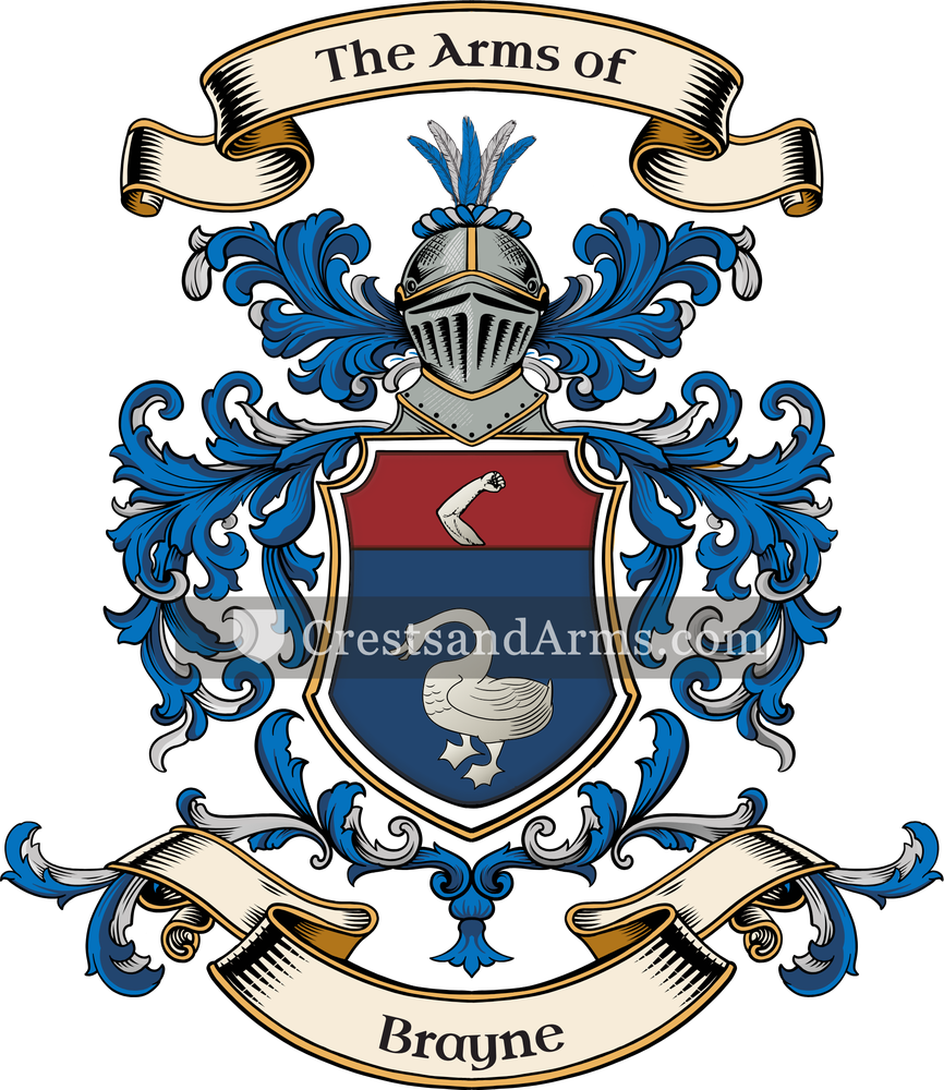 The Brayne coat of arms, drawn from the recorded blazon