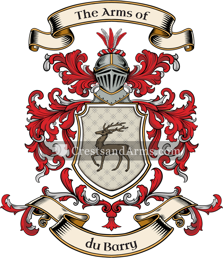 The du Barry coat of arms, drawn from the recorded blazon