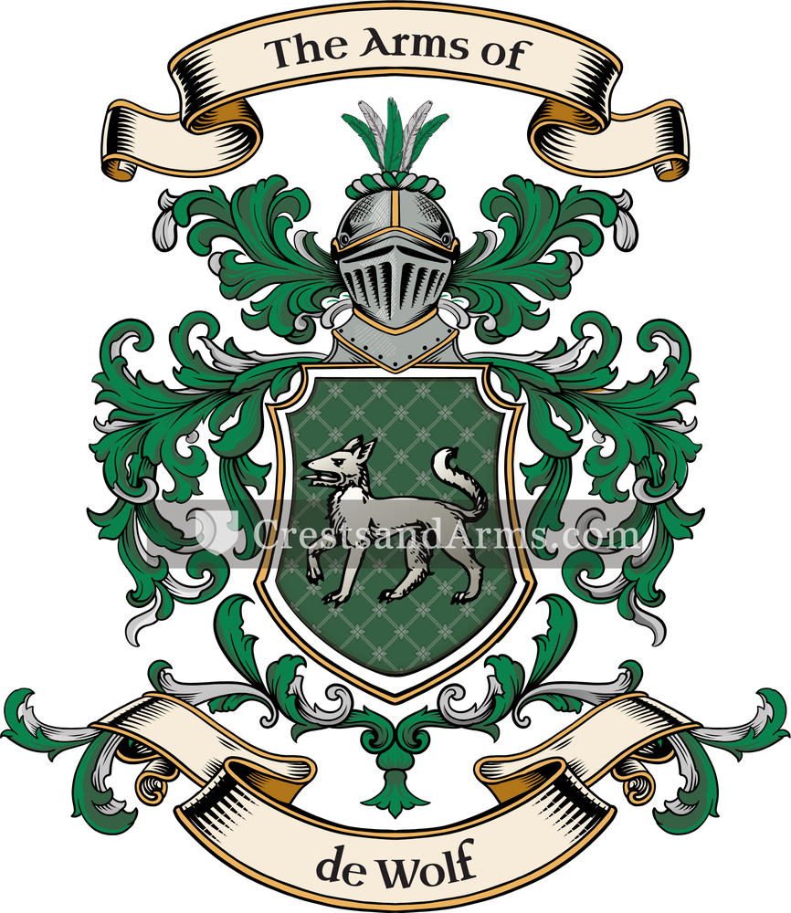 The de Wolf coat of arms, drawn from the recorded blazon