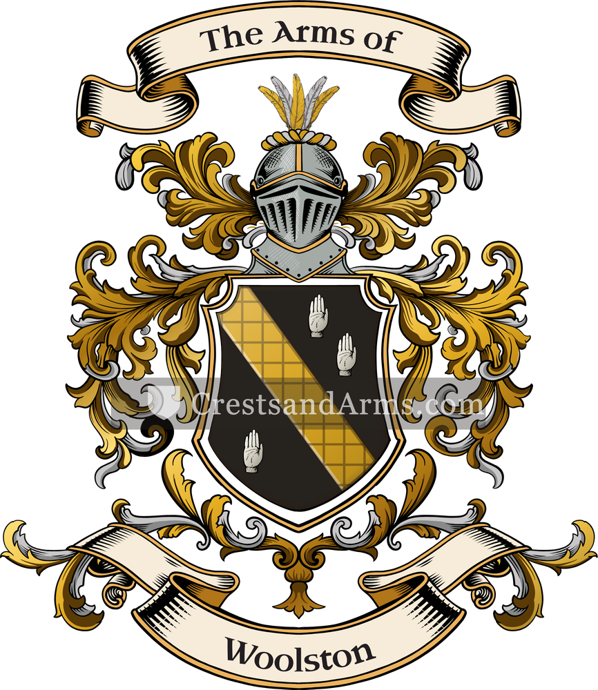 The Woolston coat of arms, drawn from the recorded blazon