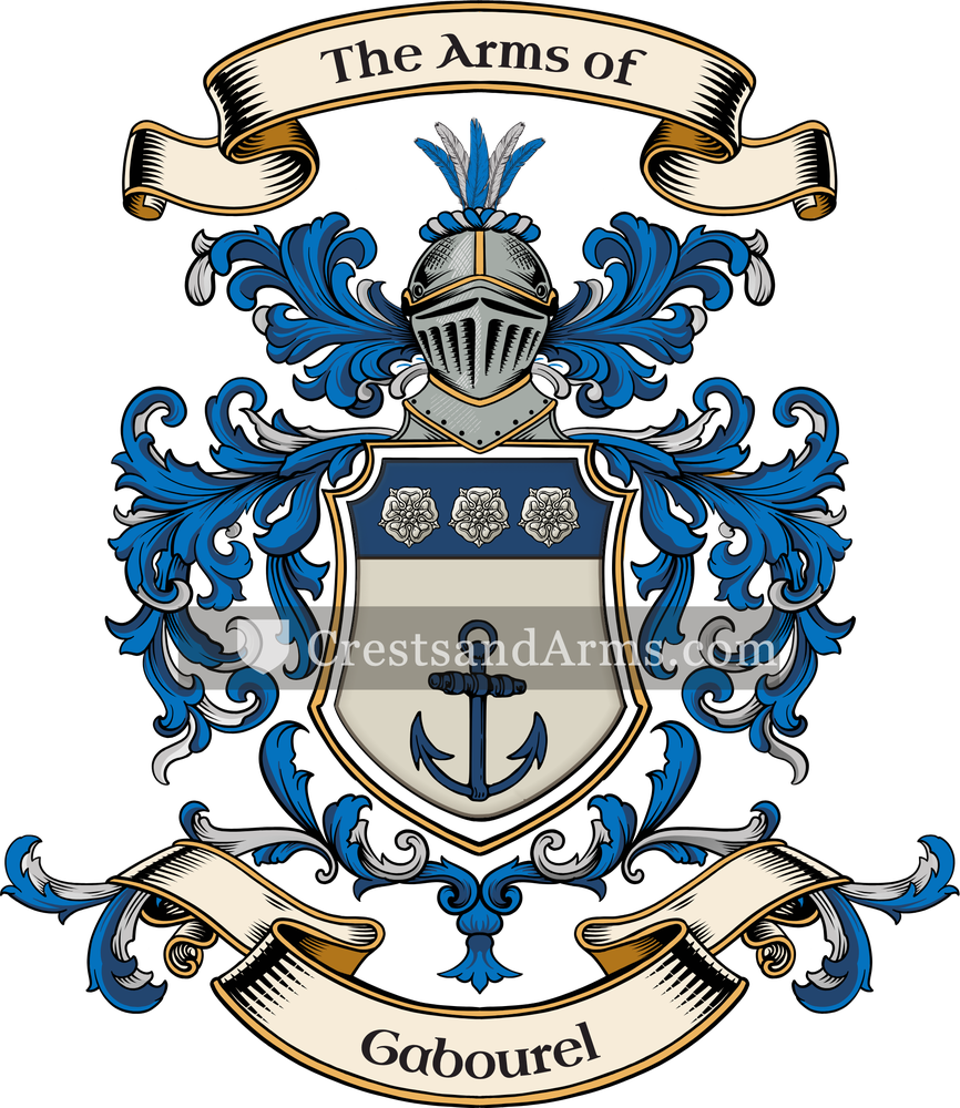 The Gabourel coat of arms, drawn from the recorded blazon