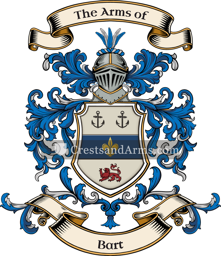 The Bart coat of arms, drawn from the recorded blazon