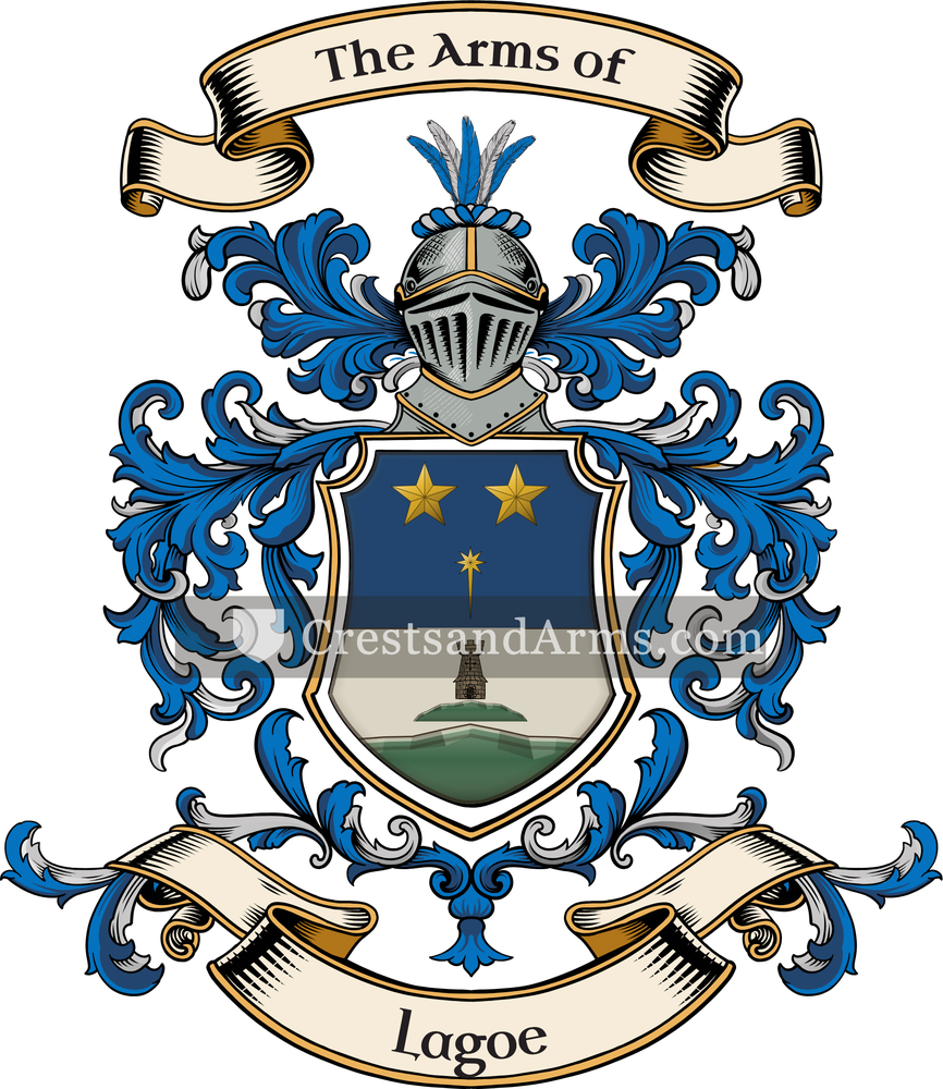 The Lagoe coat of arms, drawn from the recorded blazon