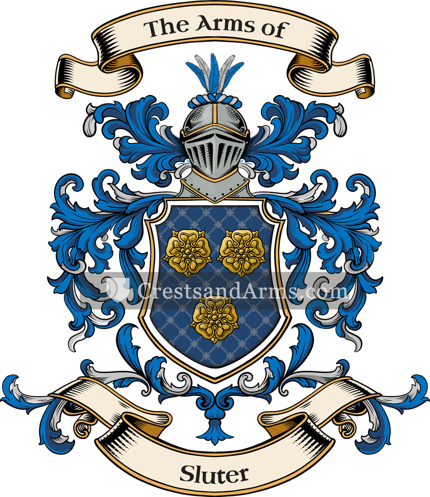The Sluter coat of arms, drawn from the recorded blazon
