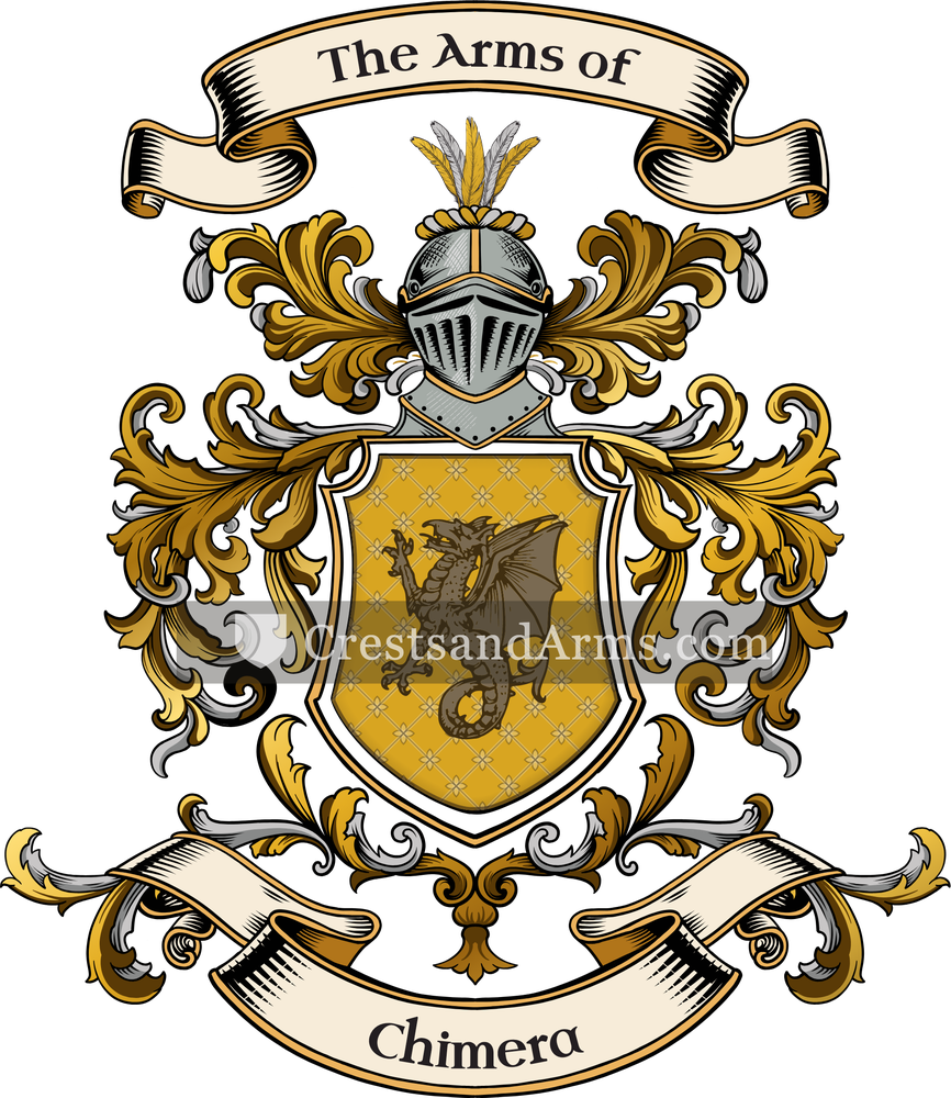 The Chimera coat of arms, drawn from the recorded blazon