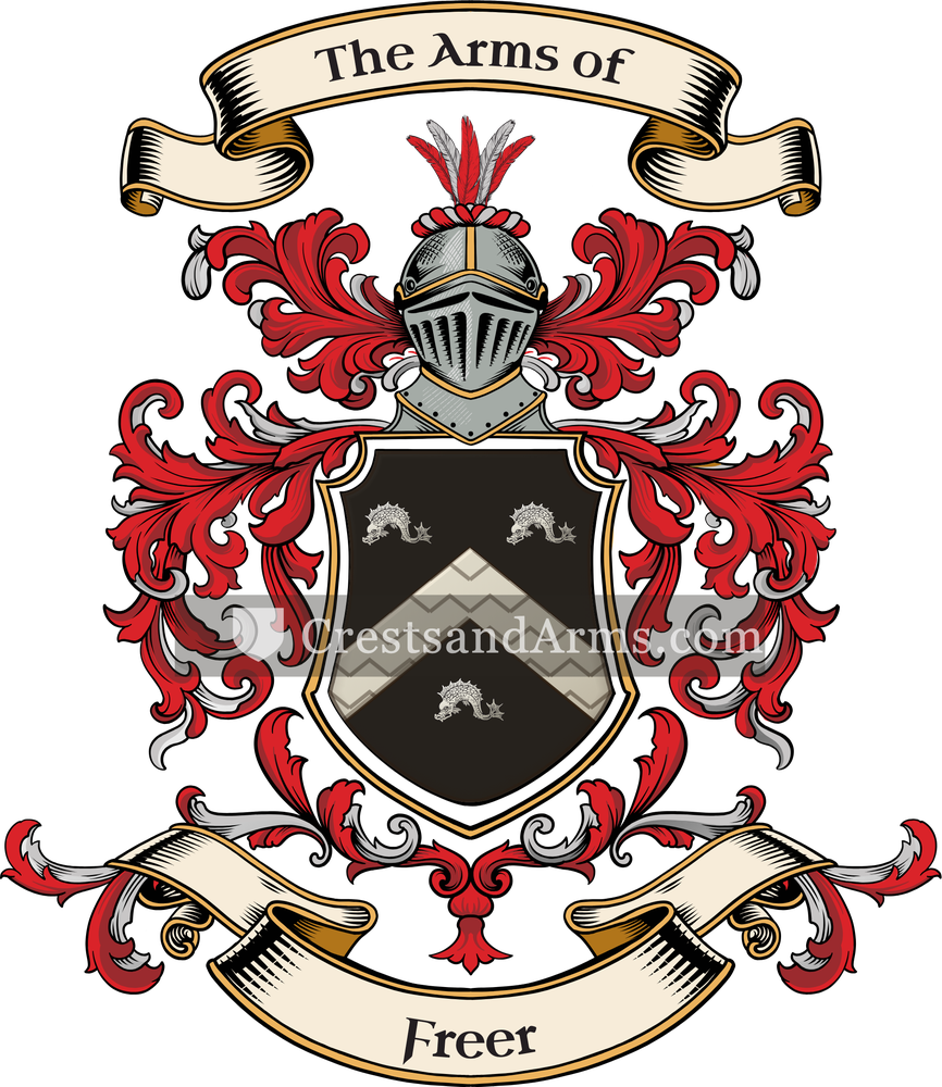 The Freer coat of arms, drawn from the recorded blazon