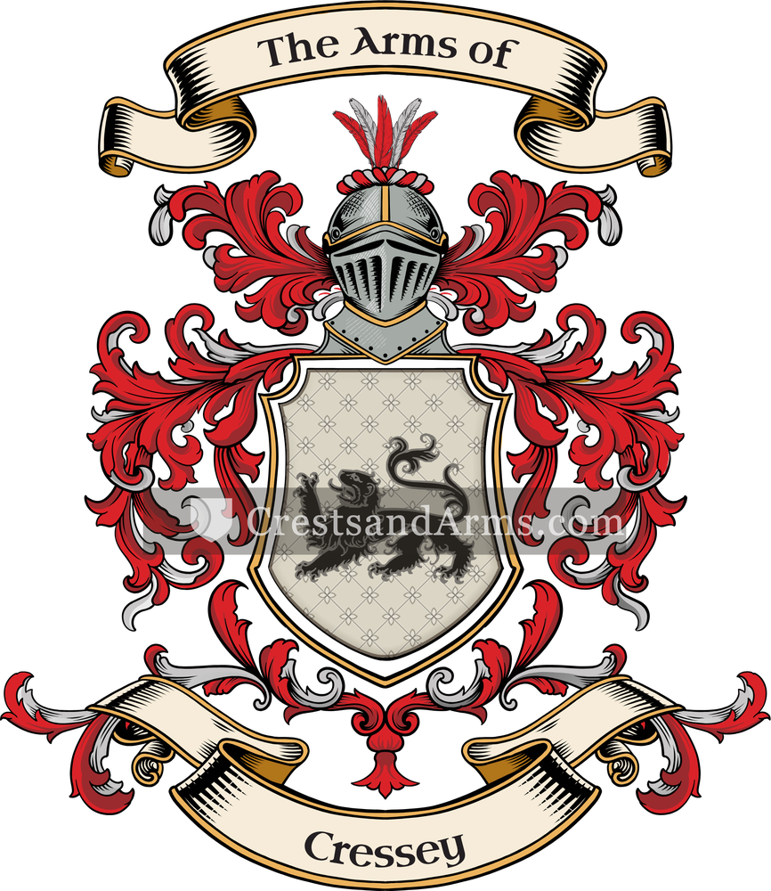 The Cressey coat of arms, drawn from the recorded blazon