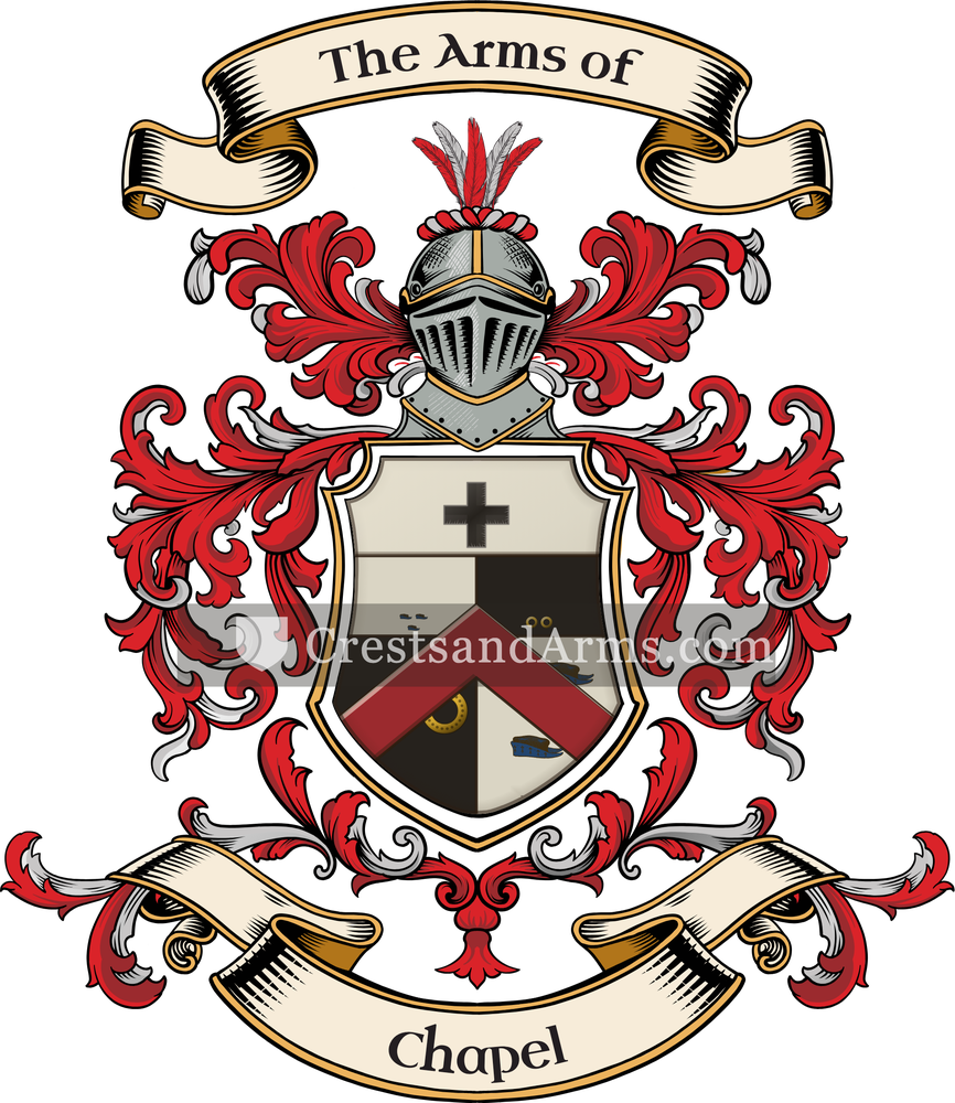The Chapel coat of arms, drawn from the recorded blazon