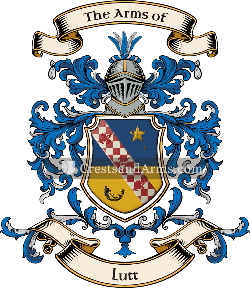 The Lutt coat of arms, drawn from the recorded blazon