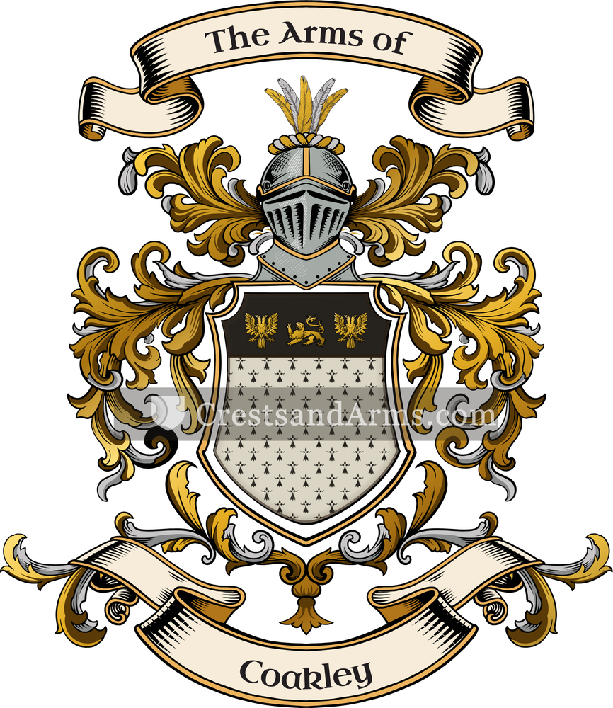 The Coakley coat of arms, drawn from the recorded blazon
