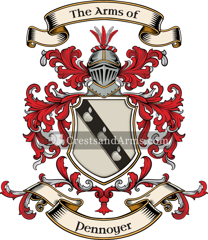 The Pennoyer coat of arms, drawn from the recorded blazon