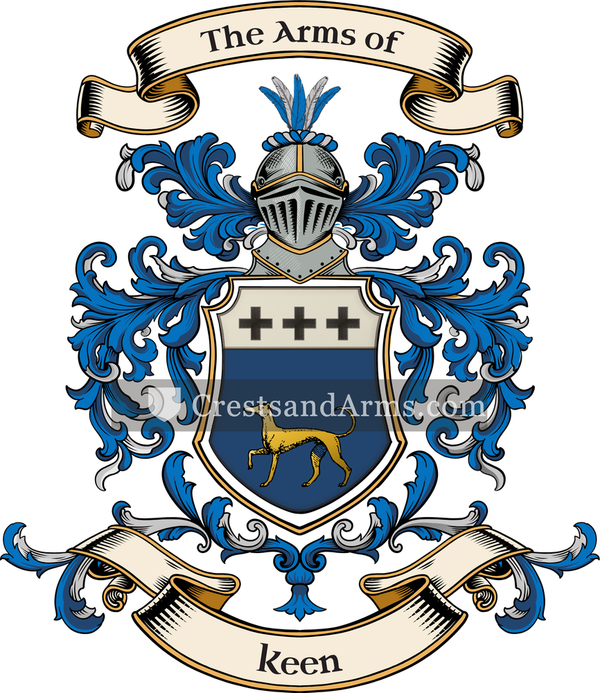 The Keen coat of arms, drawn from the recorded blazon