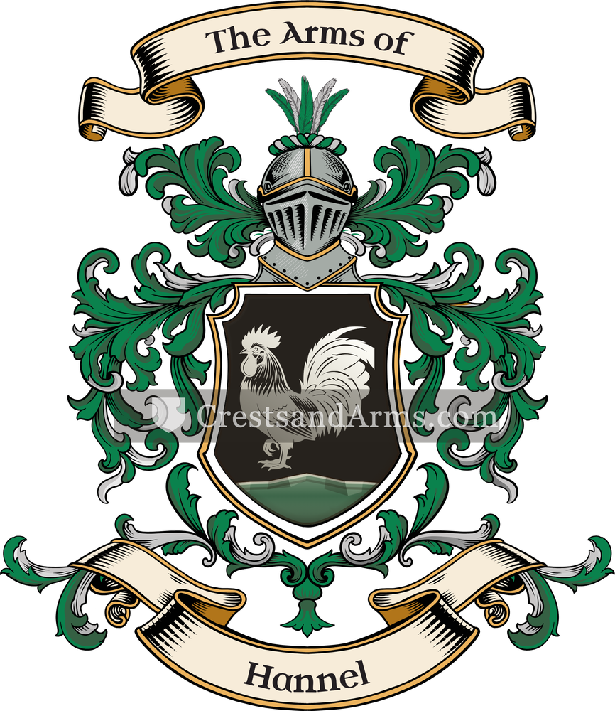 The Hannel coat of arms, drawn from the recorded blazon
